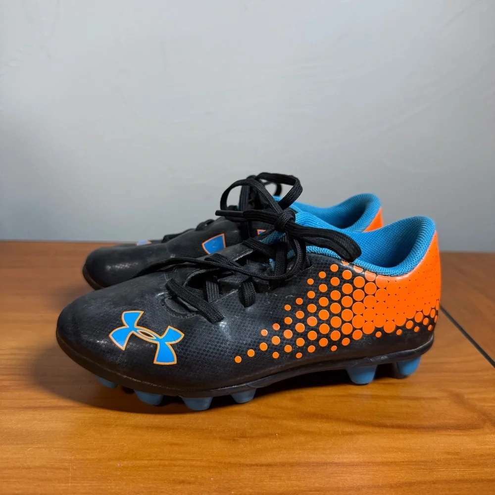 Under Armour Blur Kids Boys Soccer Shoes Cleats Blue Orange Black 11K